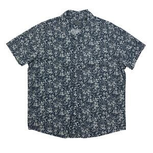 State & Stone Shirt Mens XL Navy White Floral Cotton Button Up Short Sleeve